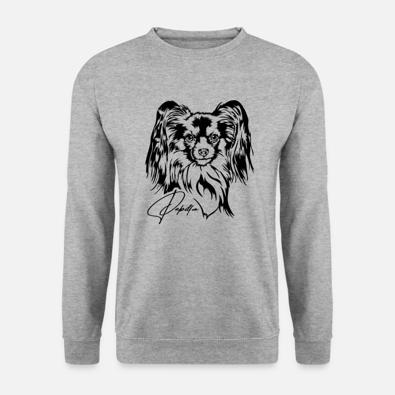 Papillon Portrait Hunde Hund Wilsigns - Unisex Pullover - Weißgrau meliert