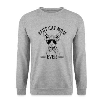 Best Cat Mom Ever Sphynx Katze Katzen Wilsigns - Unisex Pullover - Weißgrau meliert - Vorne - Alina (178cm) & Michal (187cm)