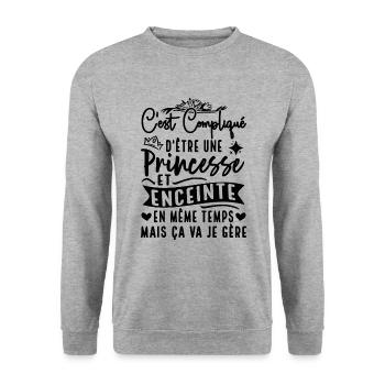 Princesse Enceinte Annonce Grossesse Future Maman - Sweat-shirt Unisexe - gris chiné - Devant - Alina (178cm) & Michal (187cm)