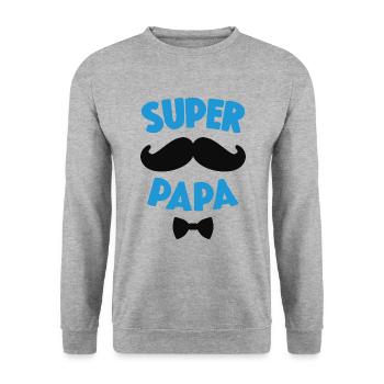 Super Papa Moustache Cadeau Fête Des Pères - Sweat-shirt Unisexe - gris chiné - Devant - Alina (178cm) & Michal (187cm)