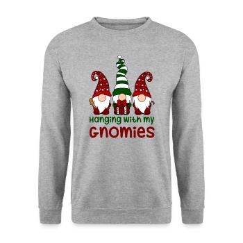 Hanging with my Gnomies - Unisex Pullover - Weißgrau meliert - Vorne - Alina (178cm) & Michal (187cm)
