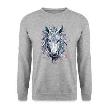 Horse Spirit Animal - Unisex Pullover - Weißgrau meliert - Vorne - Alina (178cm) & Michal (187cm)