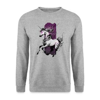 Ethereal Gallop: Running Unicorn - Unisex Sweatshirt - salt & pepper - Front - Alina (178cm) & Michal (187cm)