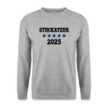 2025 Stuckateur Beruf Stukkateur Job Arbeit Lehre - Unisex Pullover - Weißgrau meliert - Vorne - Alina (178cm) & Michal (187cm)