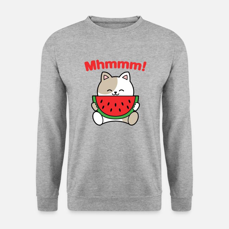 Chat pastèque Mhmmm - Sweat-shirt Unisexe - gris chiné