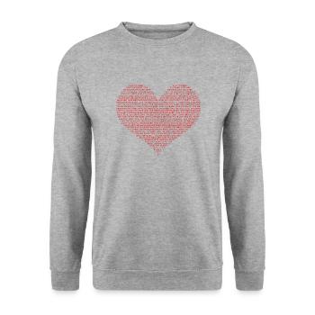 Typografie Herz Form Design rot Text, den ich liebe dich - Unisex Pullover - Weißgrau meliert - Vorne - Alina (178cm) & Michal (187cm)