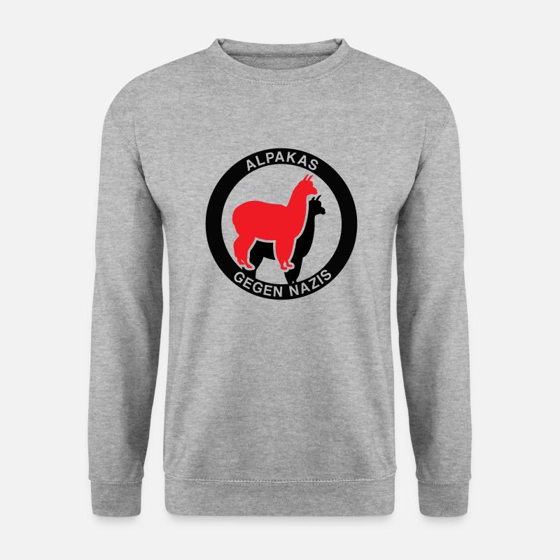 Alpakas gegen Nazis - Unisex Pullover - Weißgrau meliert