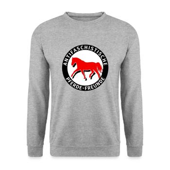 Antifaschistische Pferde-Freunde Antifa Humor - Unisex Pullover - Weißgrau meliert - Vorne - Alina (178cm) & Michal (187cm)
