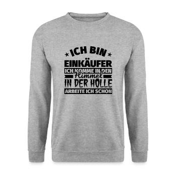 Einkäufer Geschenk lustig Himmel Hölle - Unisex Pullover - Weißgrau meliert - Vorne - Alina (178cm) & Michal (187cm)