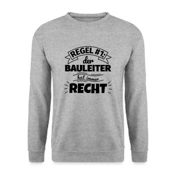 Bauleiter Geschenke – Hat immer Recht - Unisex Pullover - Weißgrau meliert - Vorne - Alina (178cm) & Michal (187cm)