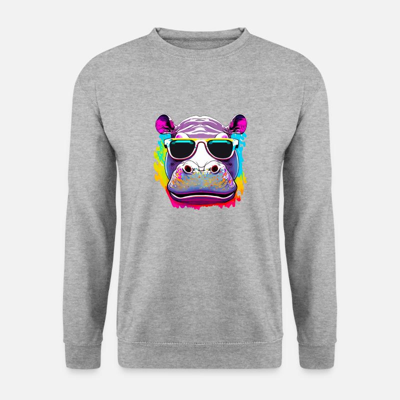 Nilpferd mit Sonnenbrille - Unisex Pullover - Weißgrau meliert