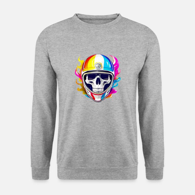 Totenkopf-Biker - Unisex Pullover - Weißgrau meliert