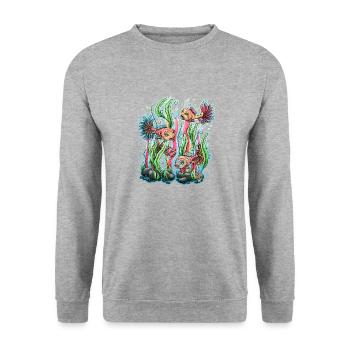 Schwimmen mit den Fischen - Unisex Pullover - Weißgrau meliert - Vorne - Alina (178cm) & Michal (187cm)