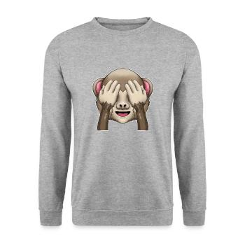 Mizaru - hält sich die Augen zu (seht nichts Böses) - Unisex Pullover - Weißgrau meliert - Vorne - Alina (178cm) & Michal (187cm)