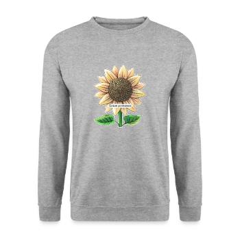 Solarbetriebene Sonnenblume - Unisex Pullover - Weißgrau meliert - Vorne - Alina (178cm) & Michal (187cm)