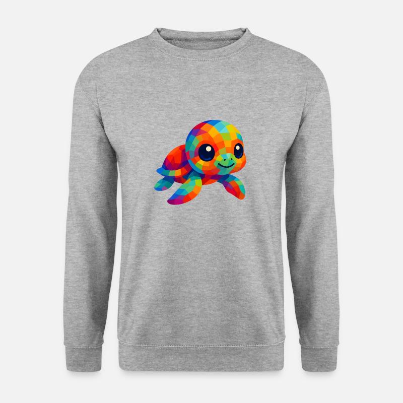 WPAP Polygon Kawaii Tiere Baby Meeres Schildkröte - Unisex Pullover - Weißgrau meliert