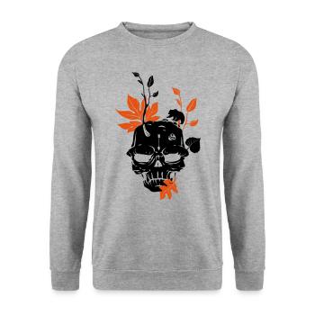 Bast - toter Schädel und Bär und Ahorn - Unisex Pullover - Weißgrau meliert - Vorne - Alina (178cm) & Michal (187cm)