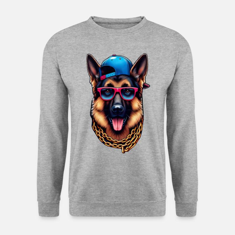 Deutscher Schäferhund Der Rapper - Unisex Pullover - Weißgrau meliert