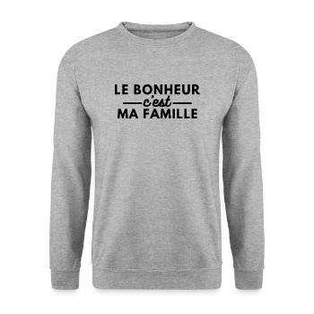 Le bonheur c'est ma famille - Sweat-shirt Unisexe - gris chiné - Devant - Alina (178cm) & Michal (187cm)