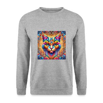 Chat Chat Mosaïque Oeuvre Géométrique Colorée - Sweat-shirt Unisexe - gris chiné - Devant - Alina (178cm) & Michal (187cm)