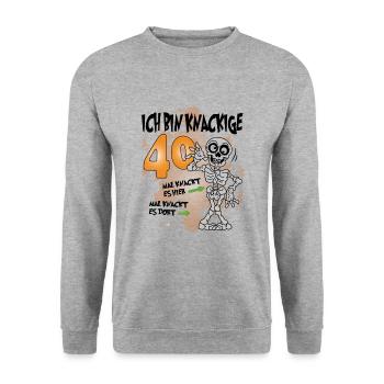 Geburtstag 40 Knackige Jahre Skelett Knochen - Unisex Pullover - Weißgrau meliert - Vorne - Alina (178cm) & Michal (187cm)