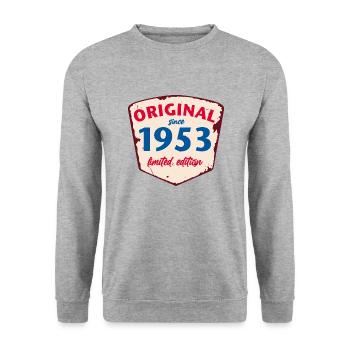 1953 Blechschild - limeted edition - Vintage - Unisex Pullover - Weißgrau meliert - Vorne - Alina (178cm) & Michal (187cm)