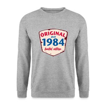 1984 Blechschild - limeted edition - Vintage - Unisex Pullover - Weißgrau meliert - Vorne - Alina (178cm) & Michal (187cm)