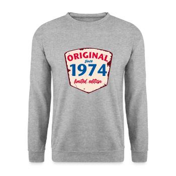 1974 Blechschild - limeted edition - Vintage - Unisex Pullover - Weißgrau meliert - Vorne - Alina (178cm) & Michal (187cm)