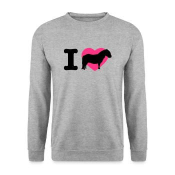 I love Shettys Ponies - Unisex Pullover - Weißgrau meliert - Vorne - Alina (178cm) & Michal (187cm)