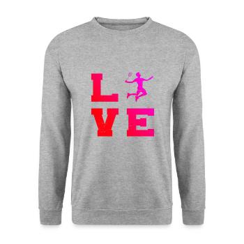 Damen Badmintonspieler Squash Badminton Federball - Unisex Pullover - Weißgrau meliert - Vorne - Alina (178cm) & Michal (187cm)