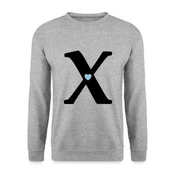 Buchstabe X Anfangsbuchstabe - Unisex Pullover - Weißgrau meliert - Vorne - Alina (178cm) & Michal (187cm)