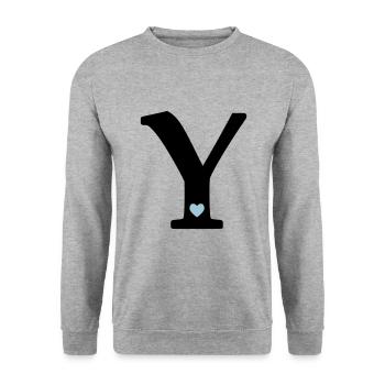 Buchstabe Y Anfangsbuchstabe - Unisex Pullover - Weißgrau meliert - Vorne - Alina (178cm) & Michal (187cm)