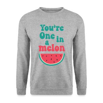 Du bist eins in einer Melone - Unisex Pullover - Weißgrau meliert - Vorne - Alina (178cm) & Michal (187cm)