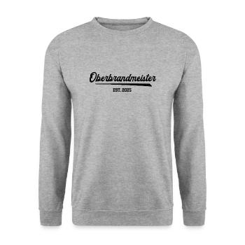 Oberbrandmeister Feuerwehr 2025 Feuerwehrmann FFW - Unisex Pullover - Weißgrau meliert - Vorne - Alina (178cm) & Michal (187cm)