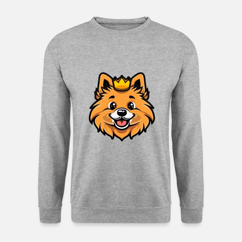 Pomeranian Hund Krone - Unisex Pullover - Weißgrau meliert