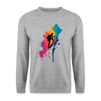 Buntes Bergsteigen Bergsteiger Wandern Klettern - Unisex Pullover - Weißgrau meliert - Vorne - Alina (178cm) & Michal (187cm)