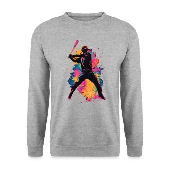 Bunter Baseball Spieler - Unisex Pullover - Weißgrau meliert - Vorne - Alina (178cm) & Michal (187cm)