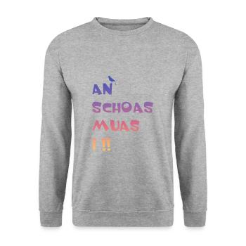 An Scheiss muas i. An Schoas muas i - Unisex Pullover - Weißgrau meliert - Vorne - Alina (178cm) & Michal (187cm)
