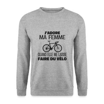 J'adore ma femme cadeau pour cycliste - Sweat-shirt Unisexe - gris chiné - Devant - Alina (178cm) & Michal (187cm)
