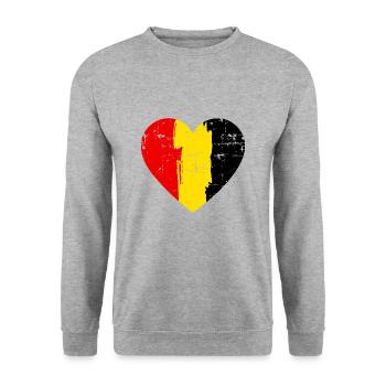 Belgien Herz Flagge - Unisex Pullover - Weißgrau meliert - Vorne - Alina (178cm) & Michal (187cm)