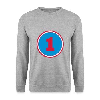 1 ***** - Unisex Pullover - Weißgrau meliert - Vorne - Alina (178cm) & Michal (187cm)