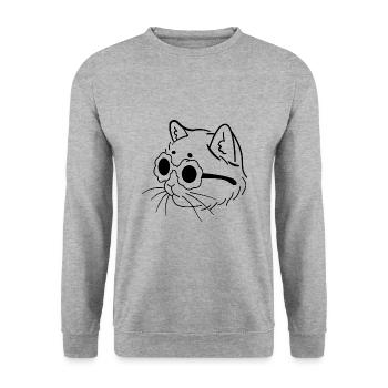 Katze - Unisex Pullover - Weißgrau meliert - Vorne - Alina (178cm) & Michal (187cm)