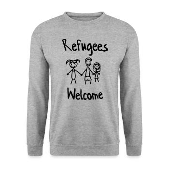 Refugees Welcome - Unisex Sweatshirt - salt & pepper - Front - Alina (178cm) & Michal (187cm)