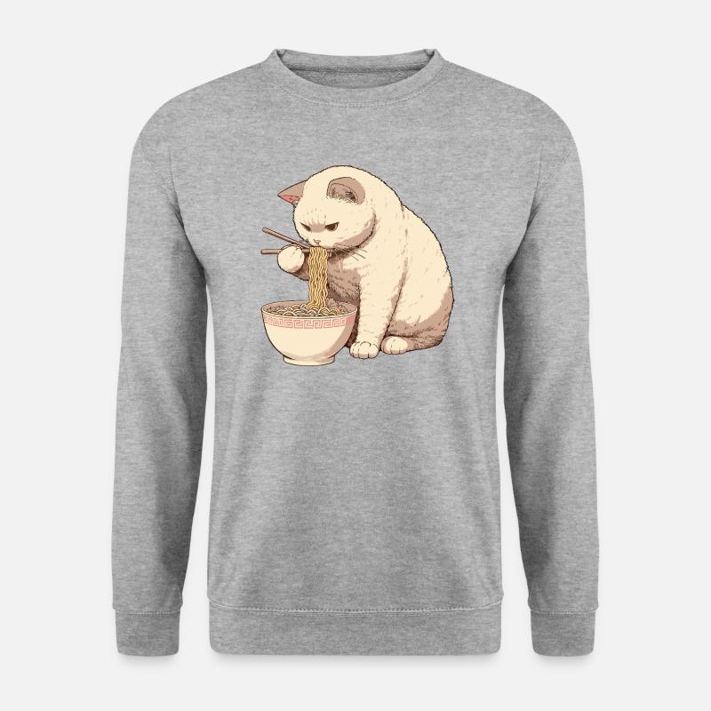 Katze isst Ramen Nudeln - Unisex Pullover - Weißgrau meliert