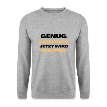 Genug getrunken, jetzt wird gesoffen! - Unisex Pullover - Weißgrau meliert - Vorne - Alina (178cm) & Michal (187cm)