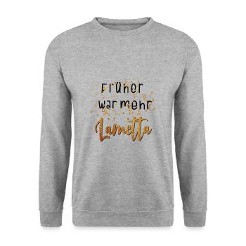 Lustiges Früher war mehr Lametta Party Geschenk - Unisex Pullover - Weißgrau meliert - Vorne - Alina (178cm) & Michal (187cm)