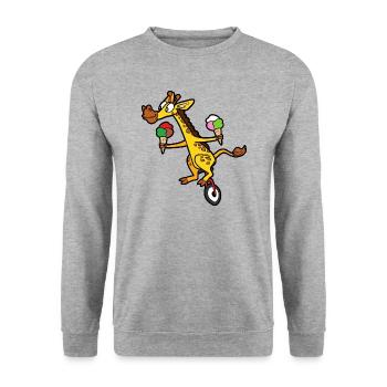 Lustige Niedliche Coole Giraffe Einrad Fahrrad - Unisex Pullover - Weißgrau meliert - Vorne - Alina (178cm) & Michal (187cm)