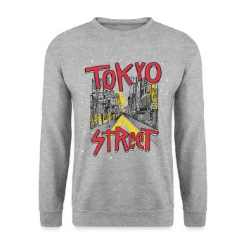 Travel To Tokyo 80s Retro Vintage - Unisex Pullover - Weißgrau meliert - Vorne - Alina (178cm) & Michal (187cm)