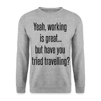 Have you tried travelling? - Unisex Pullover - Weißgrau meliert - Vorne - Alina (178cm) & Michal (187cm)