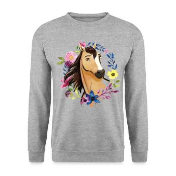 Spirit Wildhengst Wildpferd - Unisex Pullover - Weißgrau meliert - Vorne - Alina (178cm) & Michal (187cm)